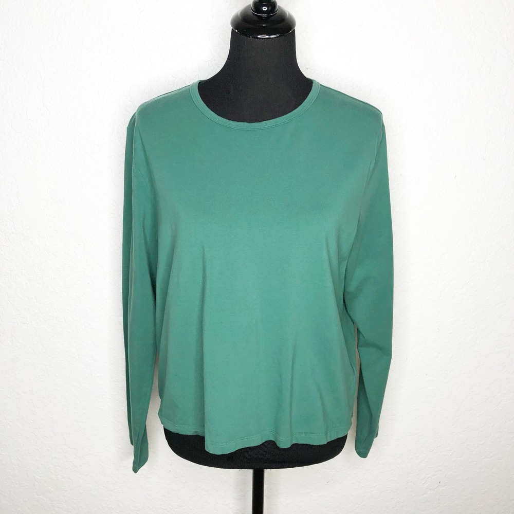 Athleta Womens Green Supima Cotton Blend Long Sleeve Crewneck Top Size Large